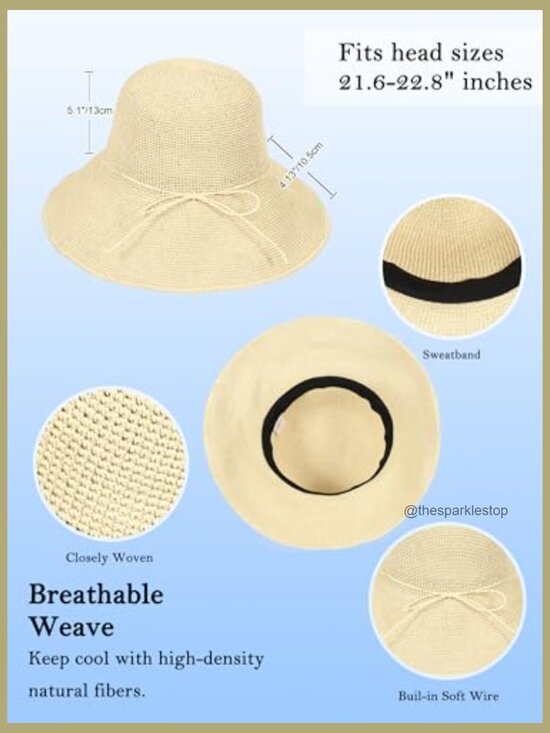 Straw Bucket Hat Wide Brim Packable UV Protection Travel Summer Cap main image 5